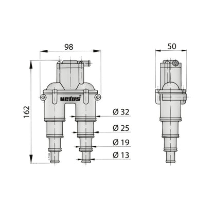 VETUS airvent with valve, for 13/19/25/32mm hose