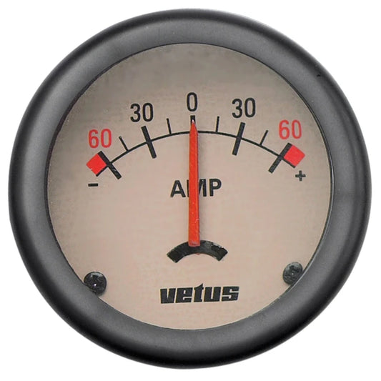 VETUS Ammeter 60A, cream, 12/24 Volt cut- out size Ø 52 mm