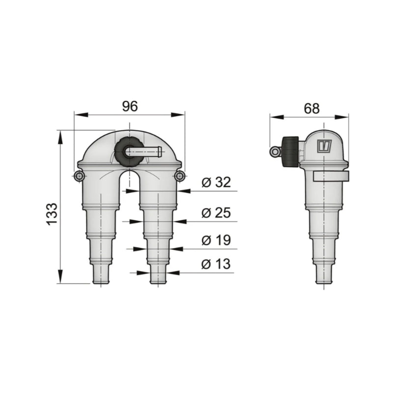 VETUS anti-syphon device with valve, for 13/19/25/32mm hose