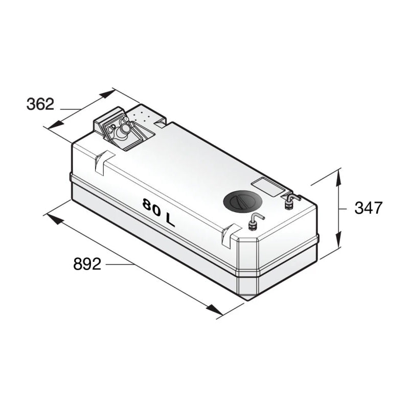 VETUS diesel fuel tank incl. connections, 80lt, for 8mm hose