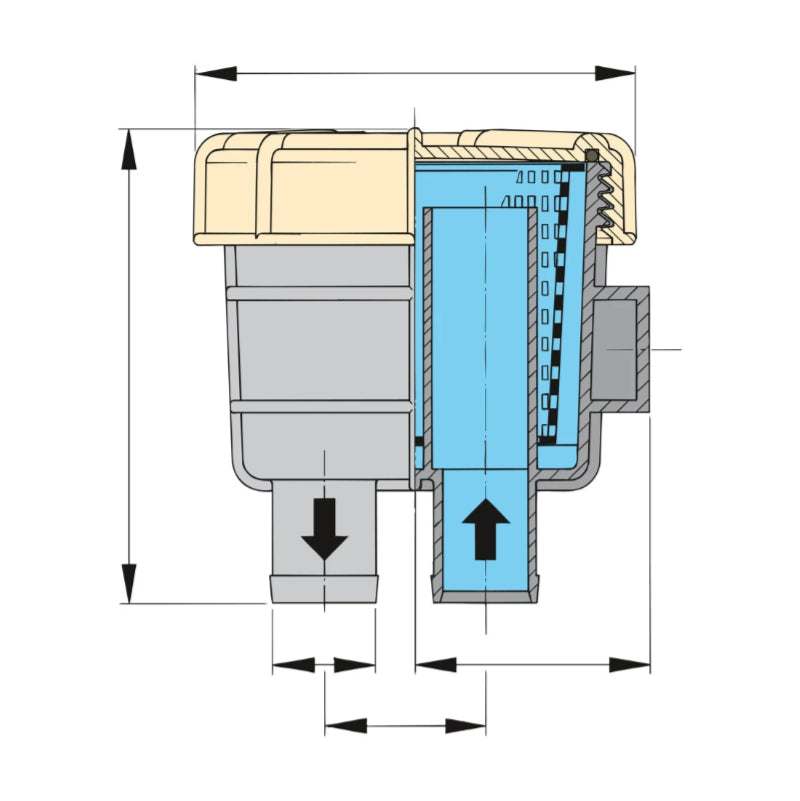 VETUS cooling water strainer type 140 for 16mm diameter hose connections