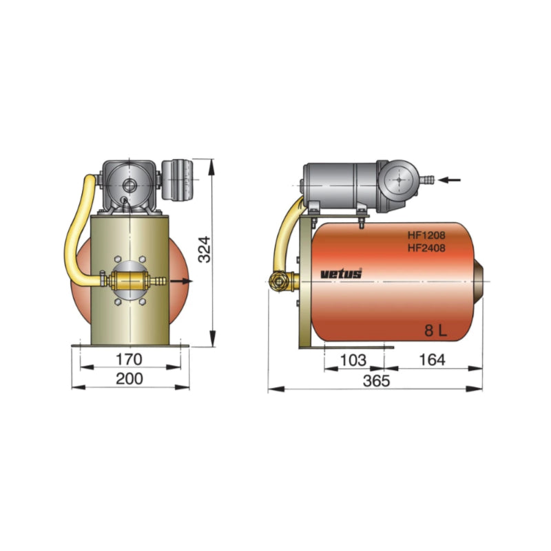 VETUS pressurized water system, 12V, with 8lt tank