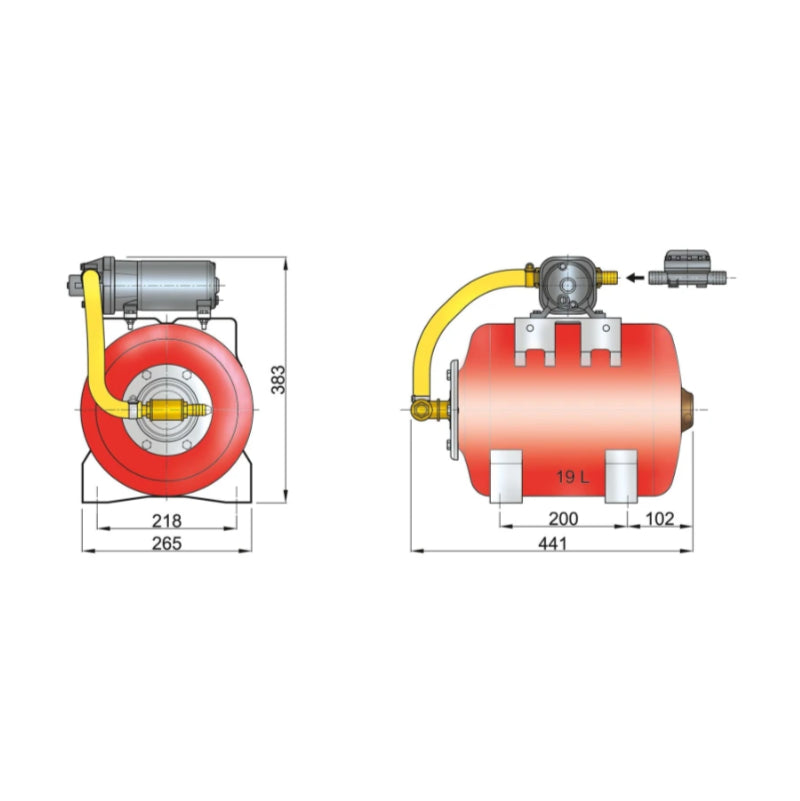 VETUS pressurized water system, 24V, with 19lt tank