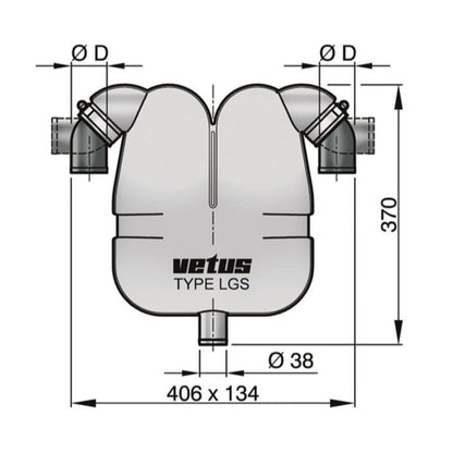 VETUS gas/water separator, 40mm rotating connections, 38mm drain