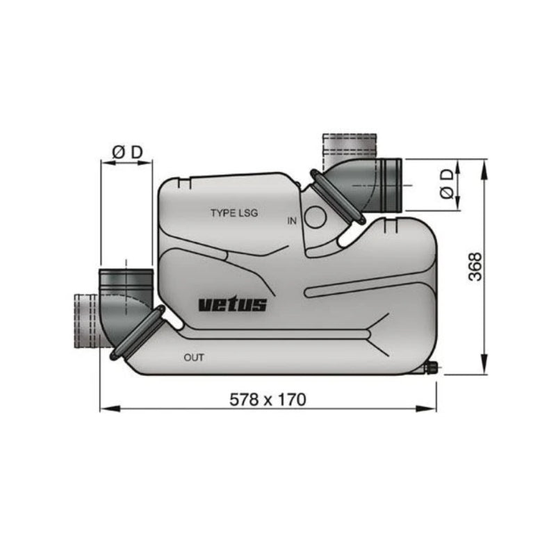 VETUS waterlock for long exhaust systems, type LSG, 60mm