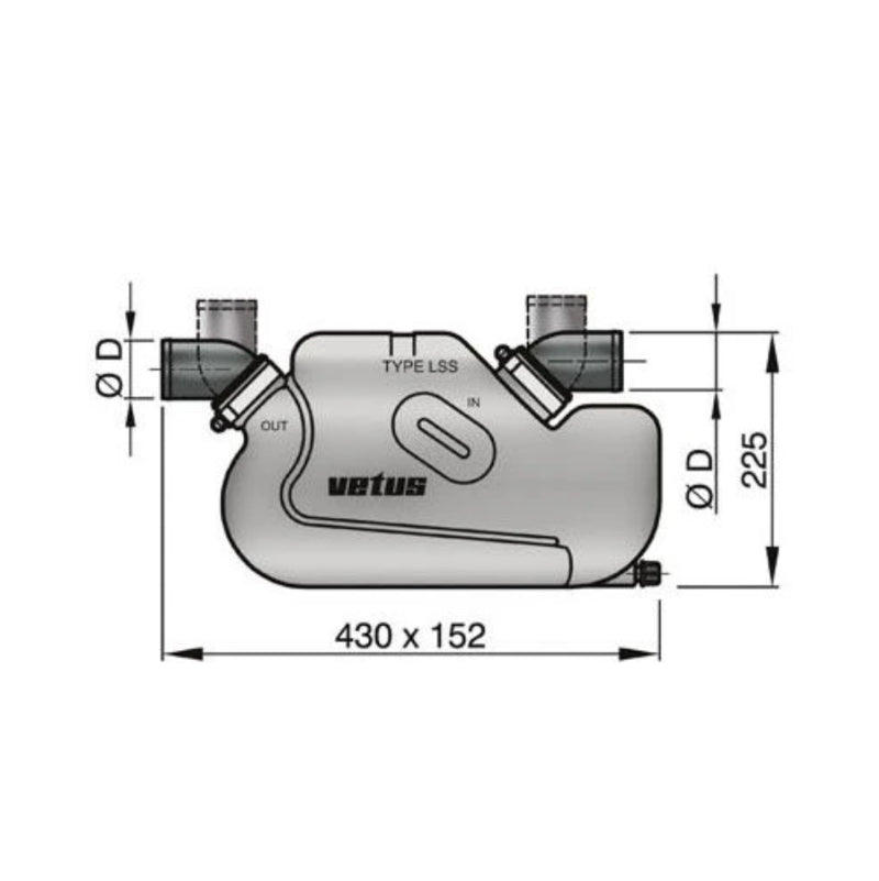 VETUS waterlock for long exhaust systems, type LSS, 40mm