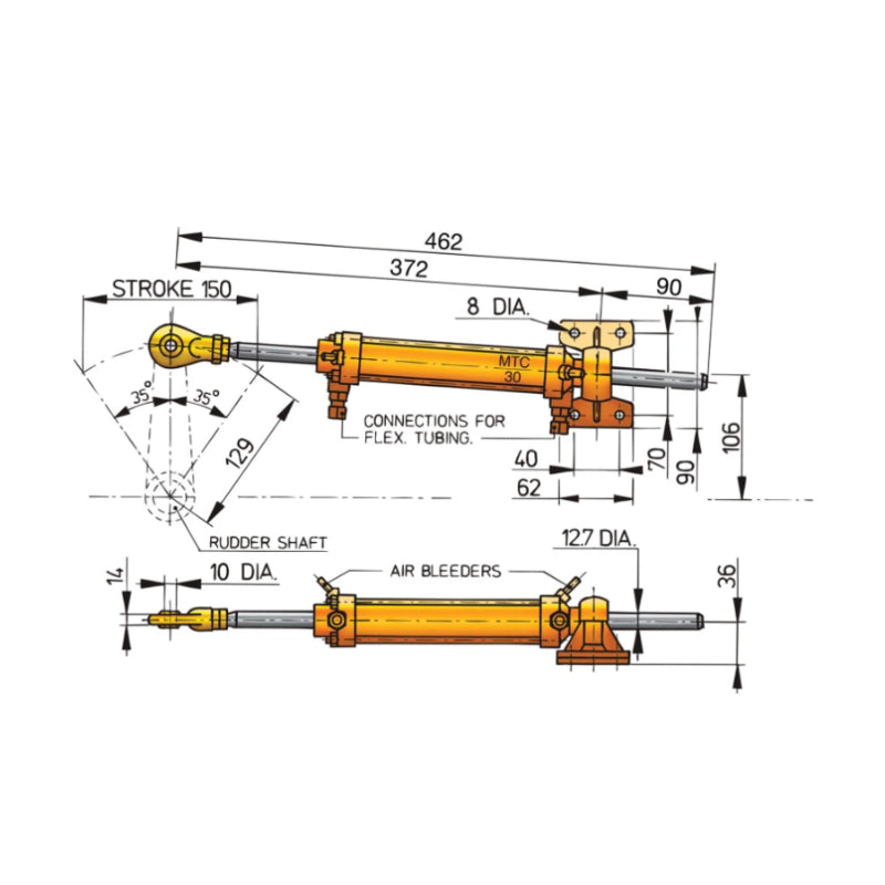 VETUS MTC3008 hydraulic cylinder for 8 mm tubing