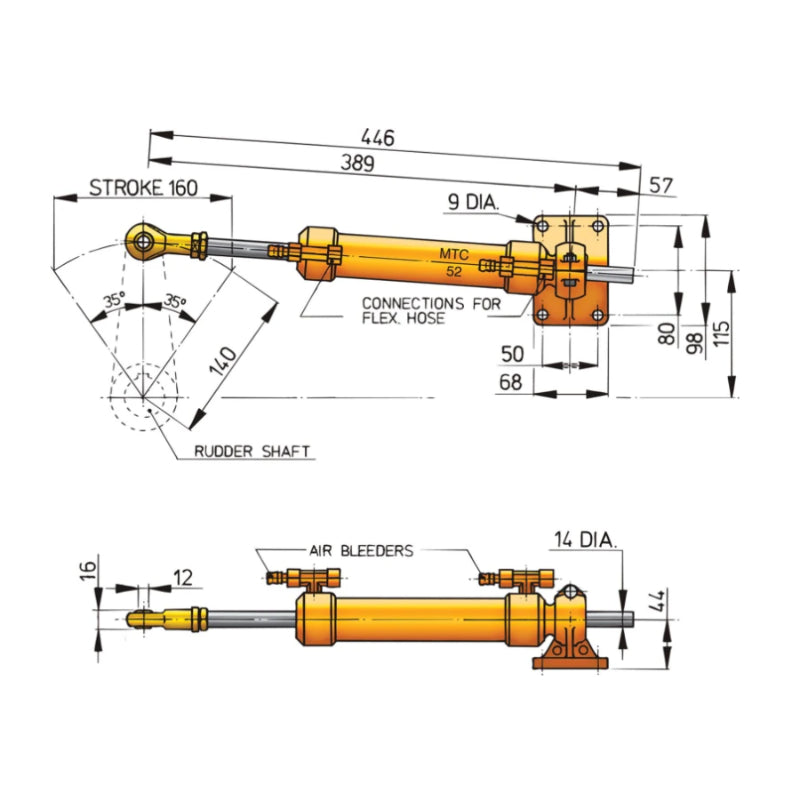 VETUS MTC5210 hydraulic cylinder for 10 mm tubing