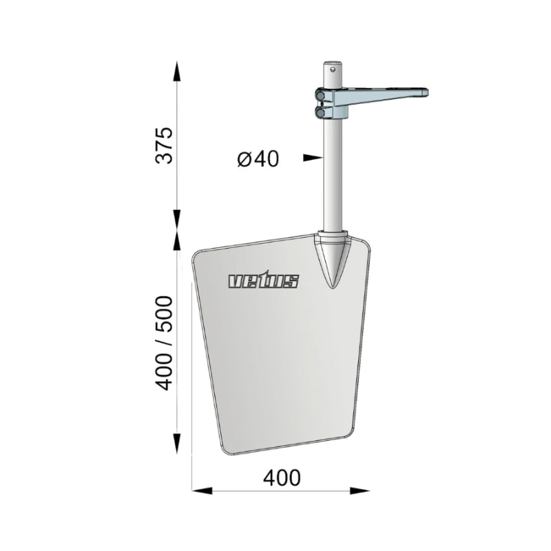 VETUS stainless steel rudder, length 400 mm, including rudder arm