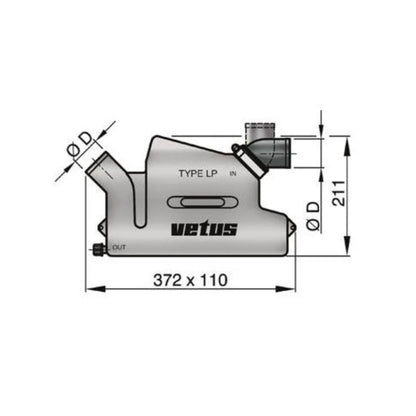 VETUS plastic waterlock type LP40 with rotating inlet for 40mm hose