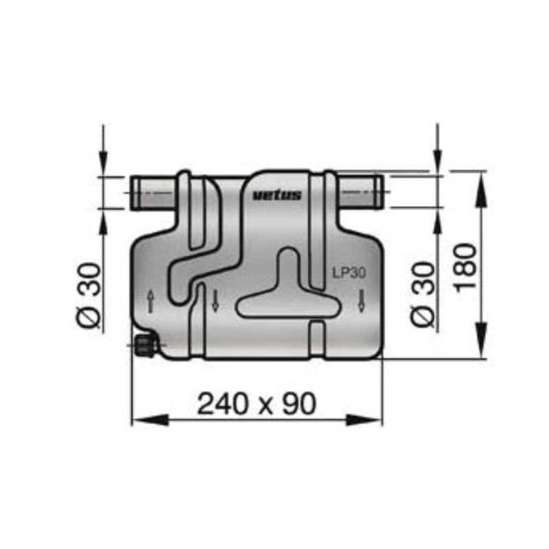 VETUS plastic waterlock type LP30, fixed inlet, 30mm