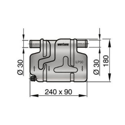 VETUS plastic waterlock type LP30, fixed inlet, 30mm