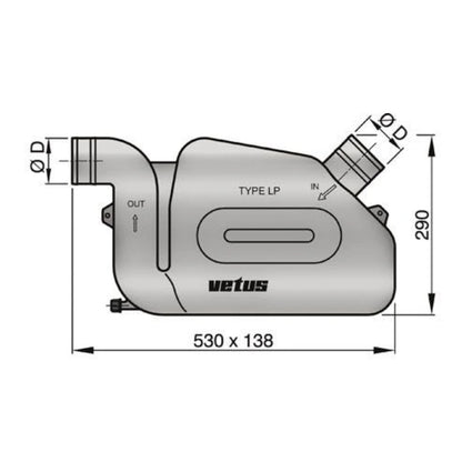 VETUS plastic waterlock type LP60, fixed inlet, 60mm