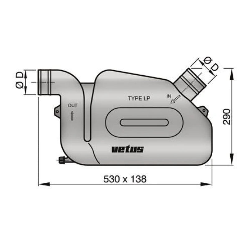 VETUS plastic waterlock type LP75, fixed inlet, 76mm