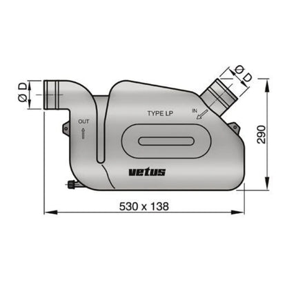 VETUS plastic waterlock type LP75, fixed inlet, 76mm