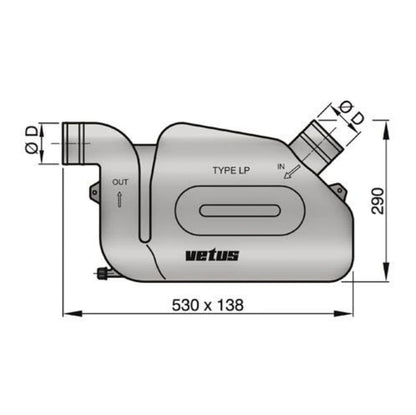 VETUS plastic waterlock type LP90, fixed inlet, 90mm