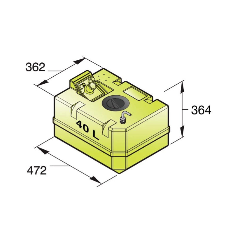 VETUS plastic drinking water tank, 40lt, including connections and inspection Lid