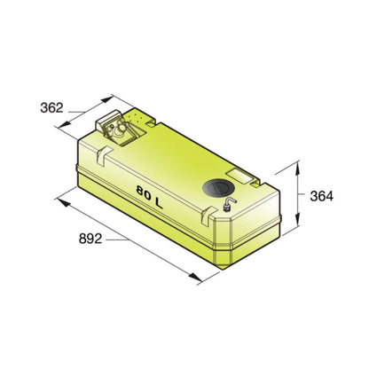 VETUS plastic drinking water tank, 80lt, including connections and inspection Lid